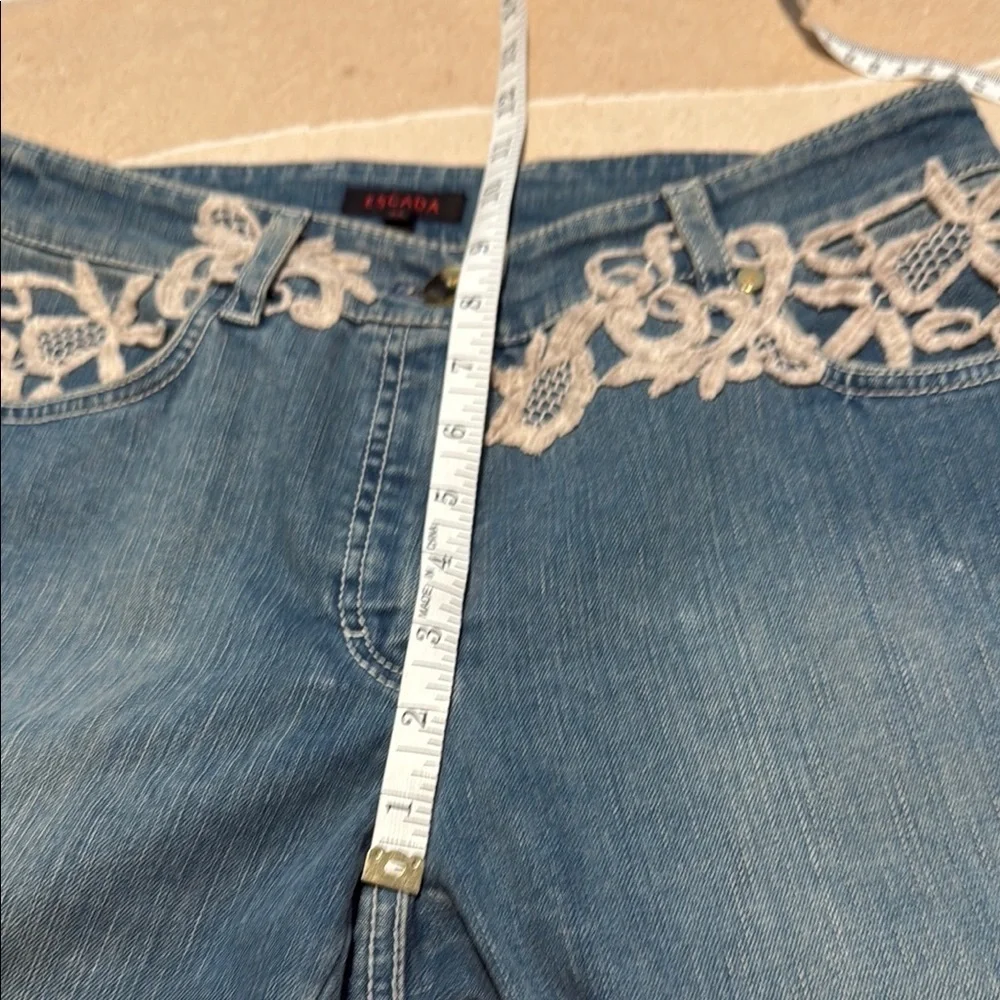 Escada Blue Jeans with Cream Lace Accent EU 36/S